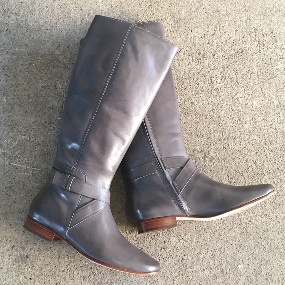 Elegant Gray Leather Knee-High Boots